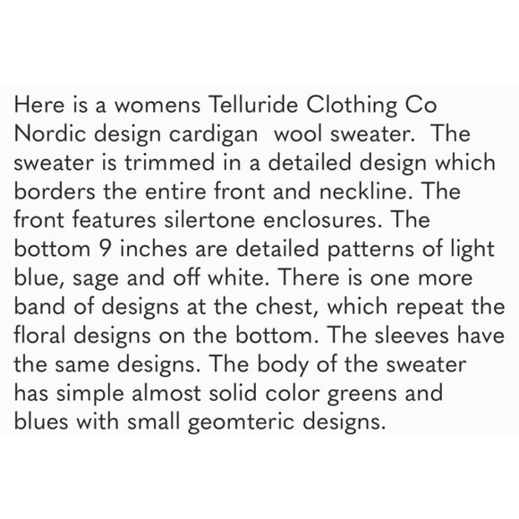 Vintage Telluride Clothing Co Fair Isle Wool Cardigan Sweater  S Gray Green - Picture 13 of 13